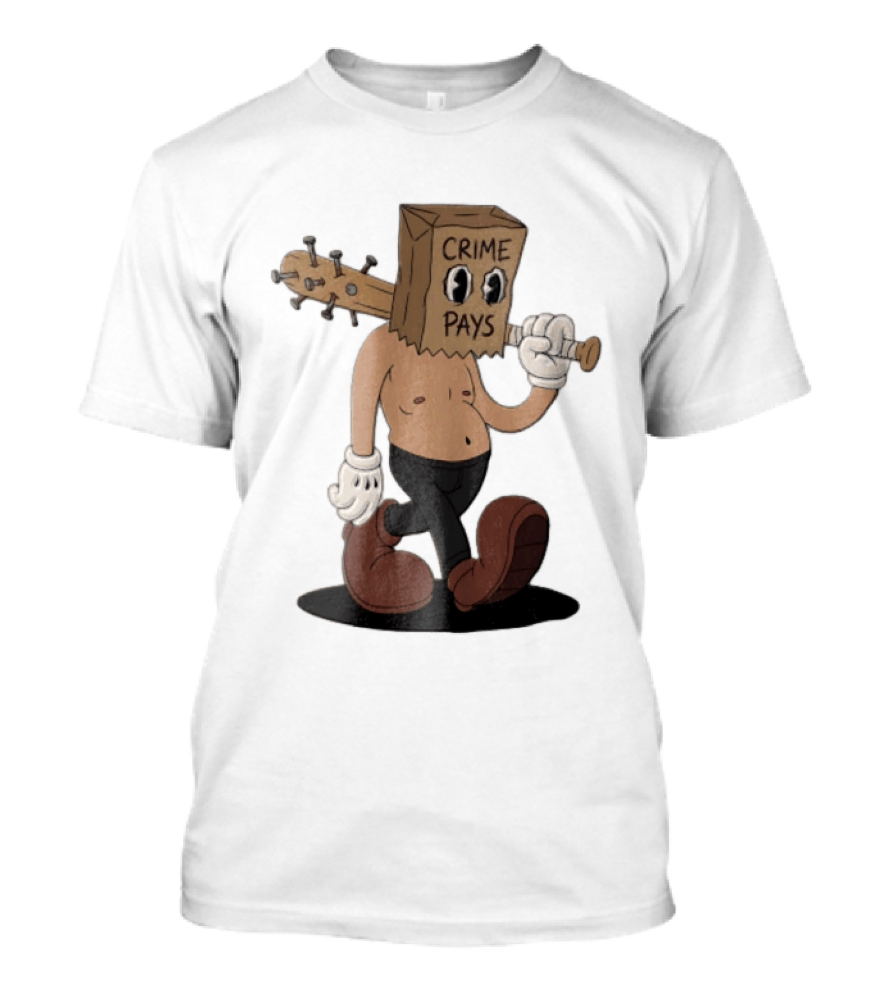 Crime Pays Cartoon Character With Spiked Bat T-Shirt