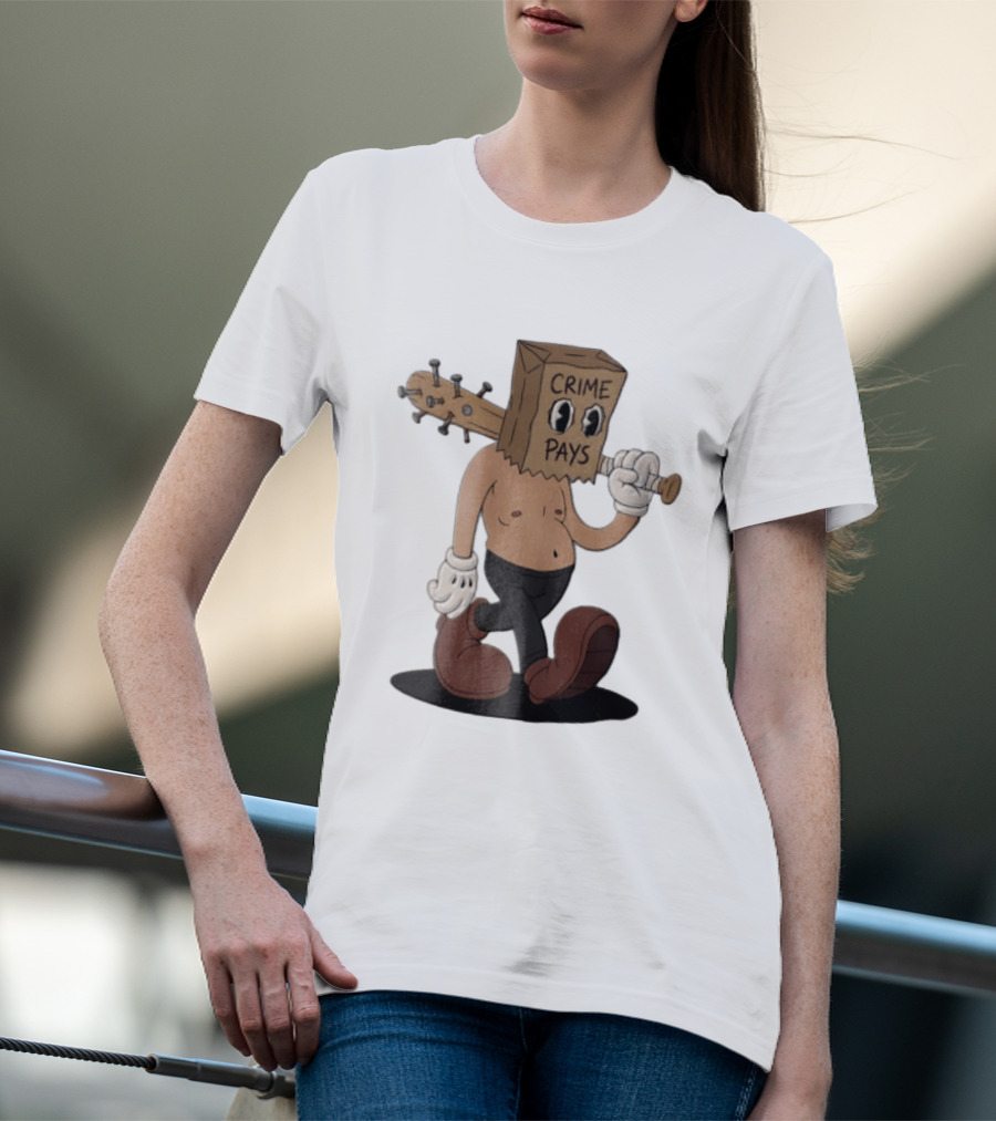 Crime Pays Cartoon Character With Spiked Bat T-Shirt