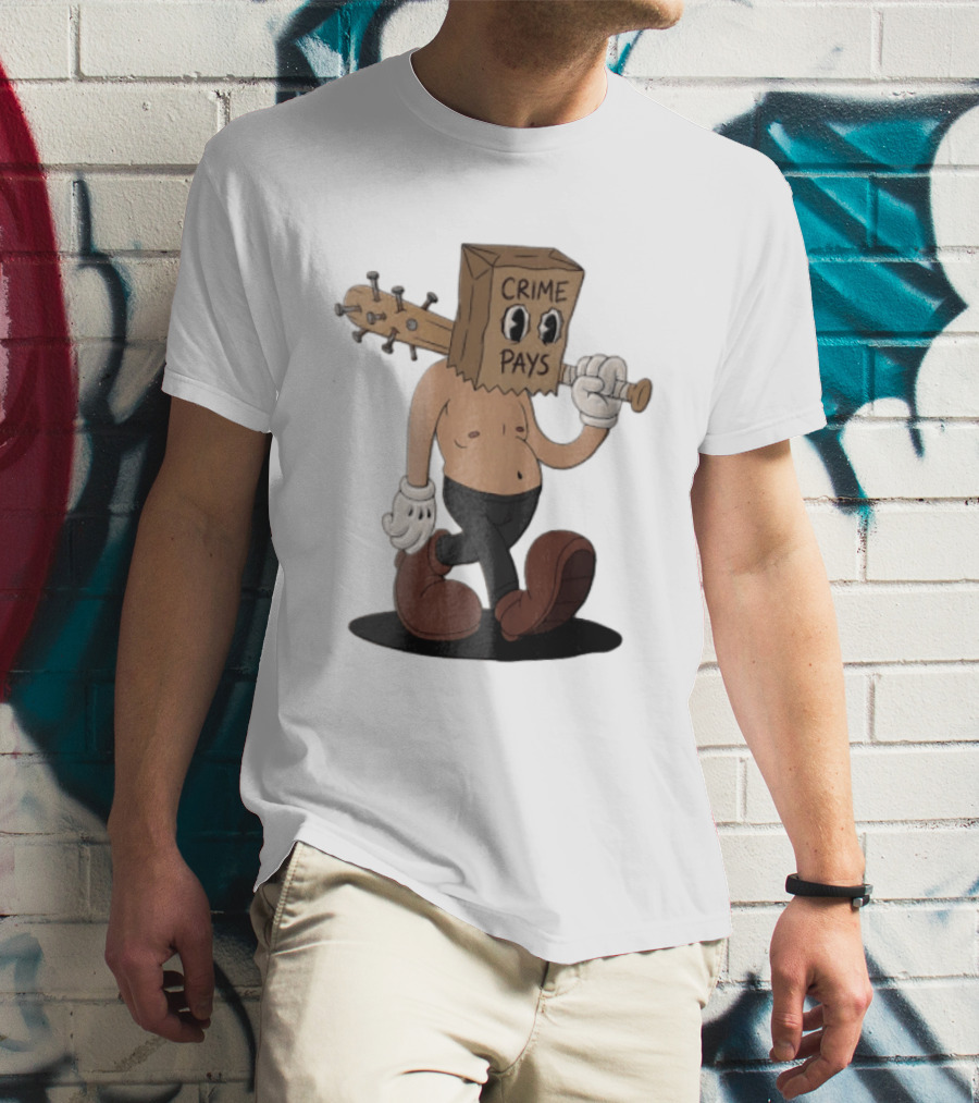 Crime Pays Cartoon Character With Spiked Bat T-Shirt