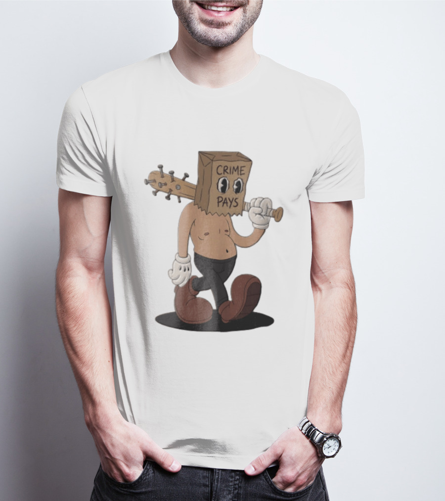 Crime Pays Cartoon Character With Spiked Bat T-Shirt