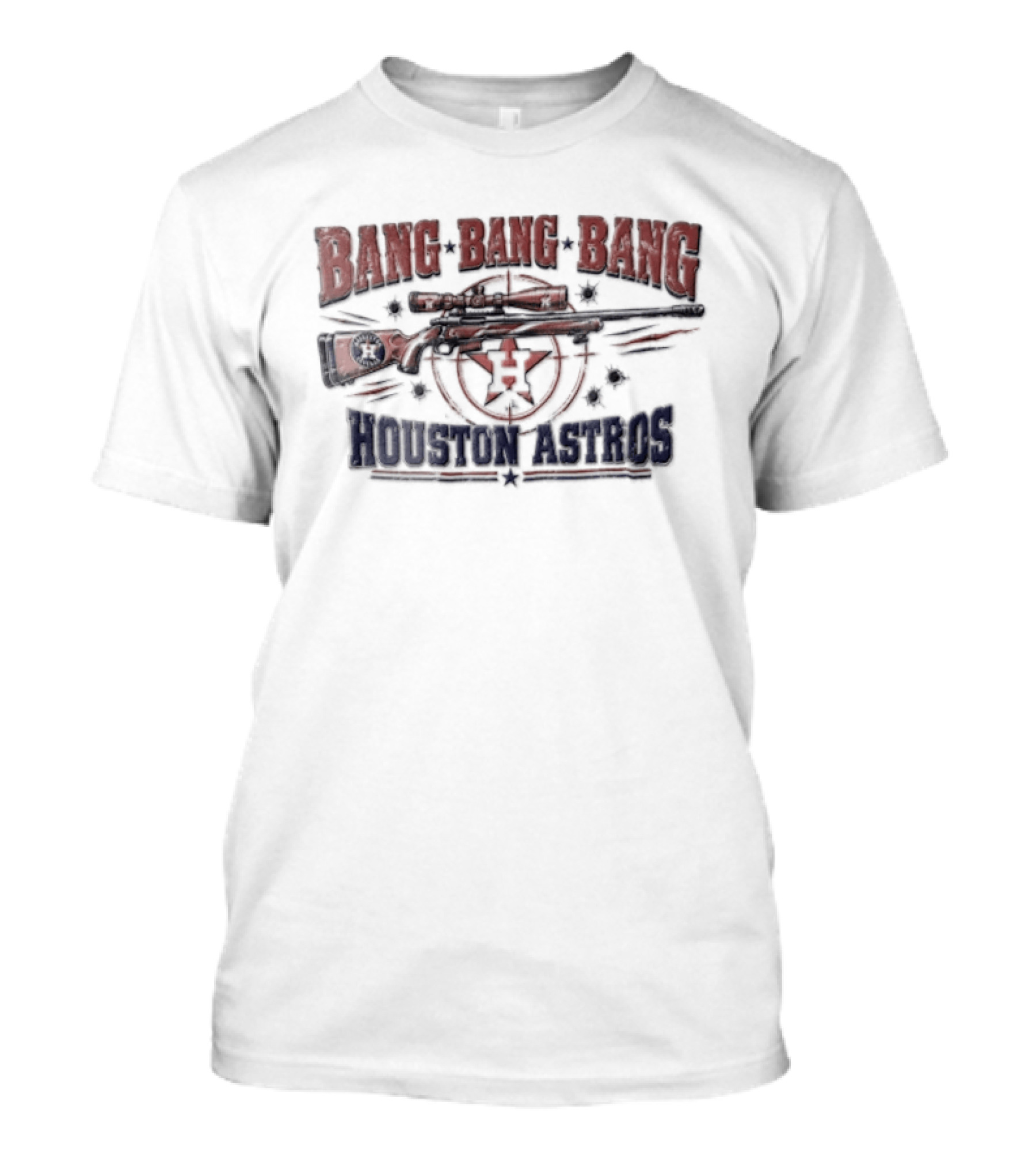 Bang Bang Bang Sniper Rifle Target Bullet Holes Houston Astros T-Shirt