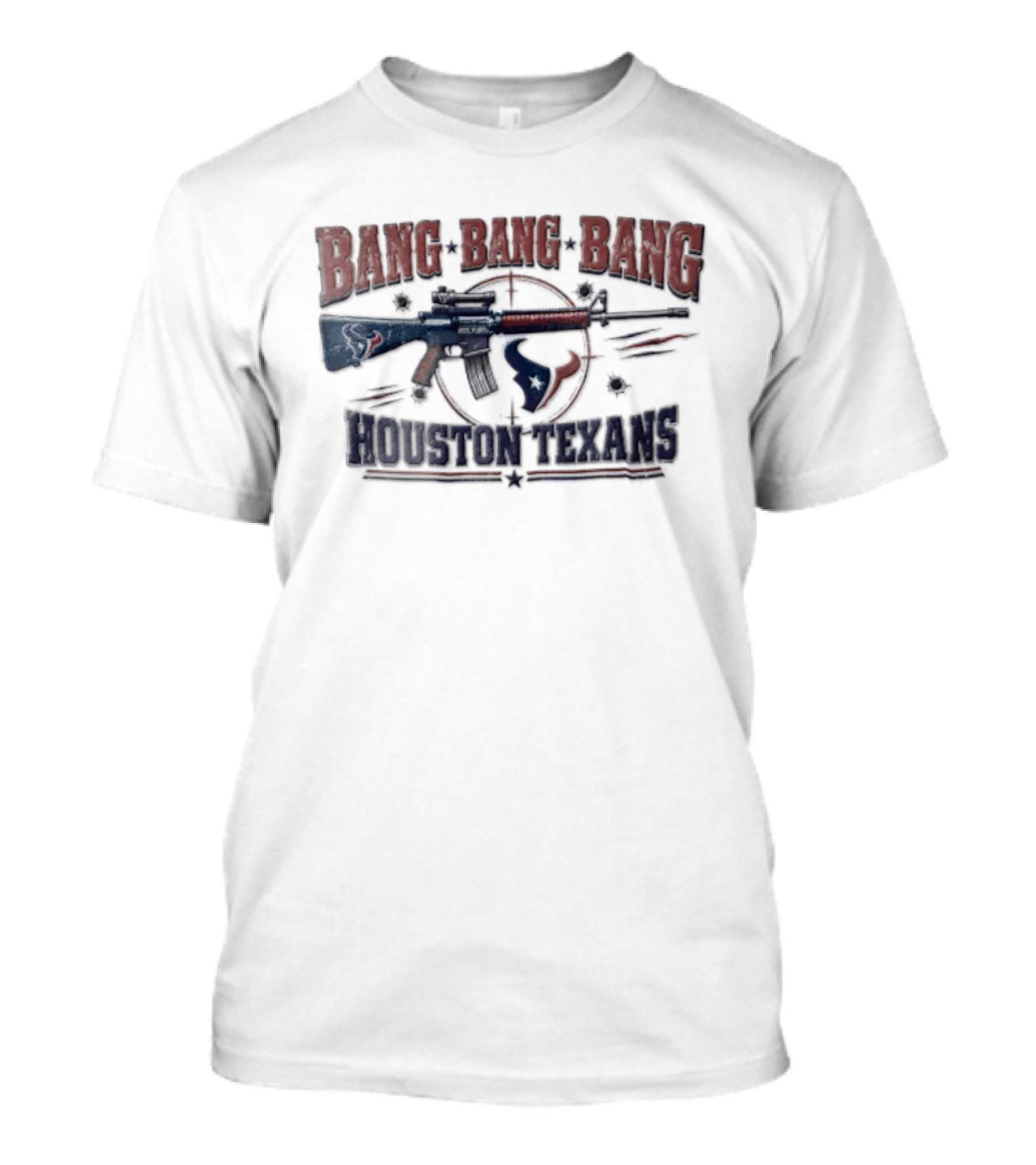 Bang Bang Bang Houston Texans Distressed Rifle Target Bullet Holes T-Shirt