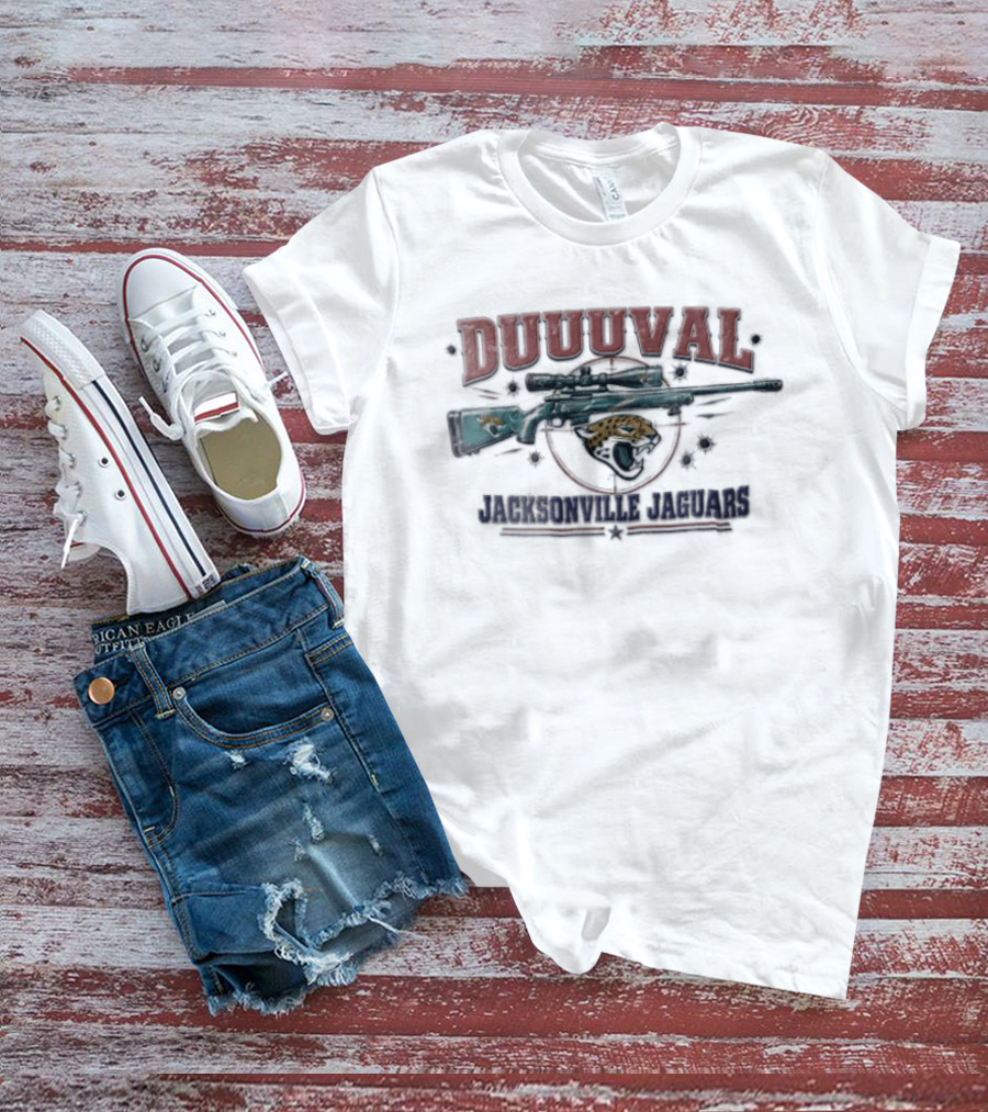 DUUUVAL Jacksonville Jaguars Sniper Rifle Crosshair Bullet Holes T-Shirt