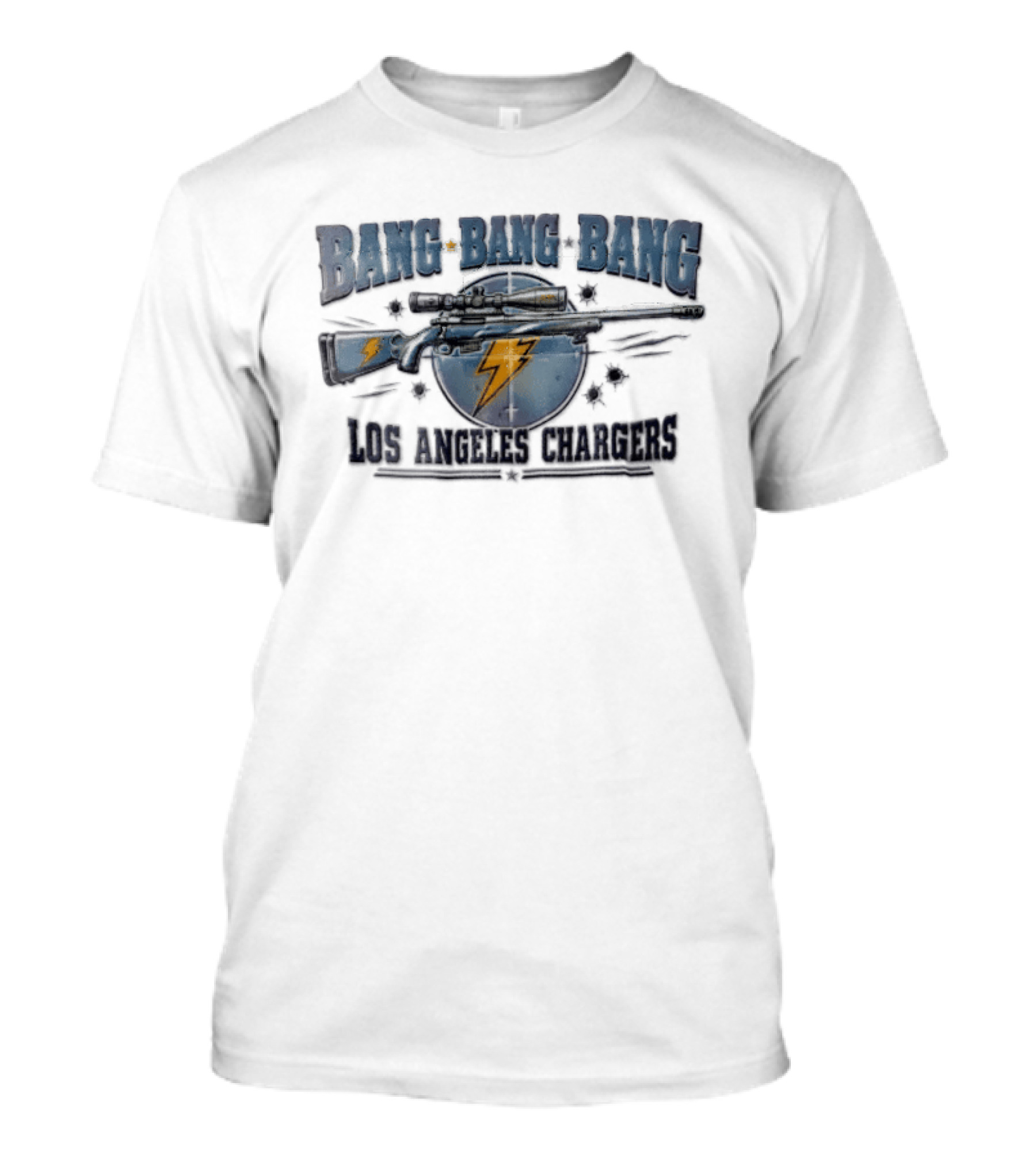 Bang Bang Bang Los Angeles Chargers Sniper Rifle Bullet Holes T-Shirt
