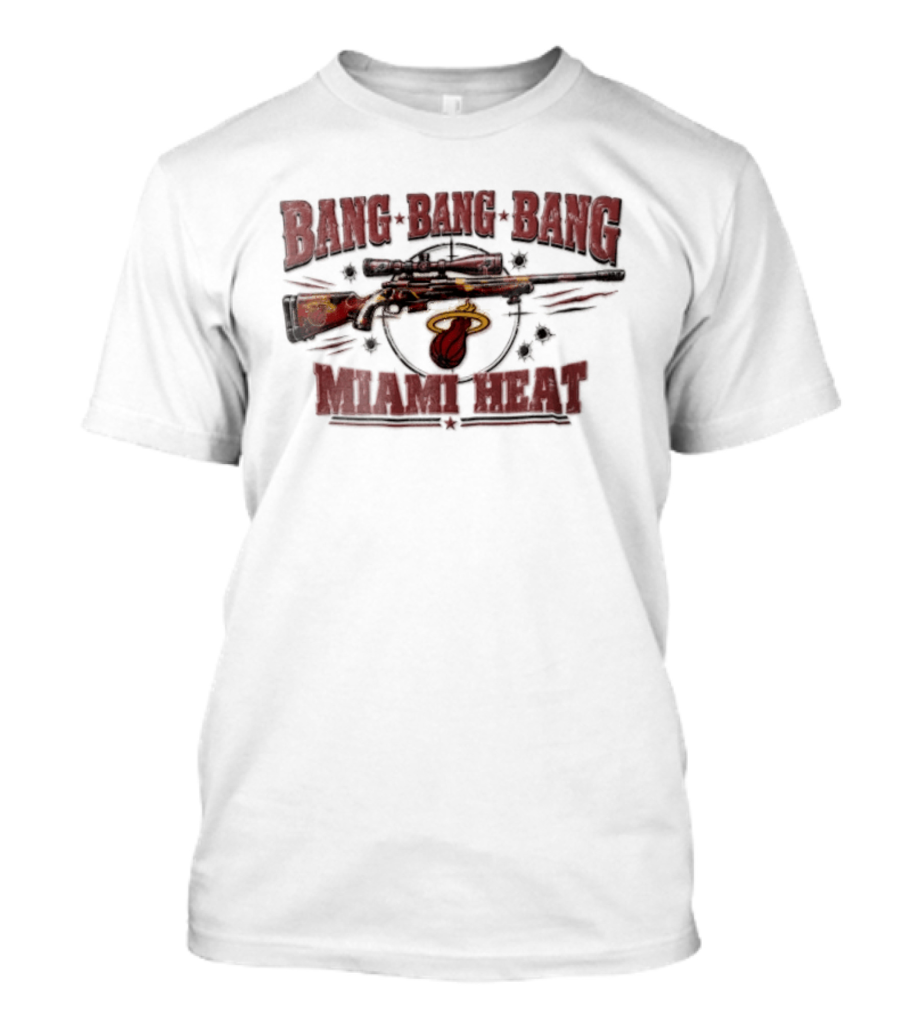 Bang Bang Bang Miami Heat Sniper Rifle Target Bullet Holes Distressed T-Shirt
