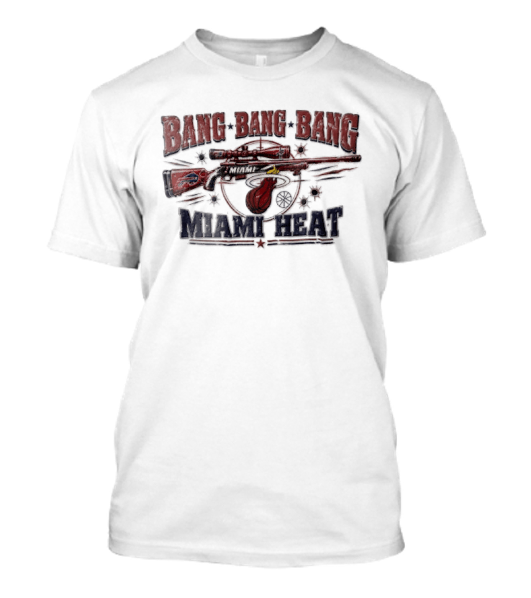 Bang Bang Bang Miami Heat Sniper Rifle Target Bullet Holes Distressed T-Shirt