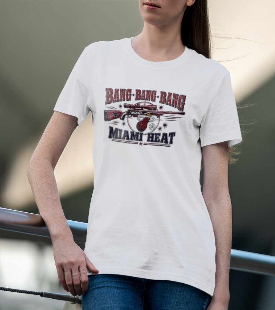 Bang Bang Bang Miami Heat Sniper Rifle Target Bullet Holes Distressed T-Shirt