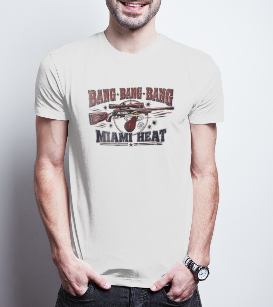 Bang Bang Bang Miami Heat Sniper Rifle Target Bullet Holes Distressed T-Shirt