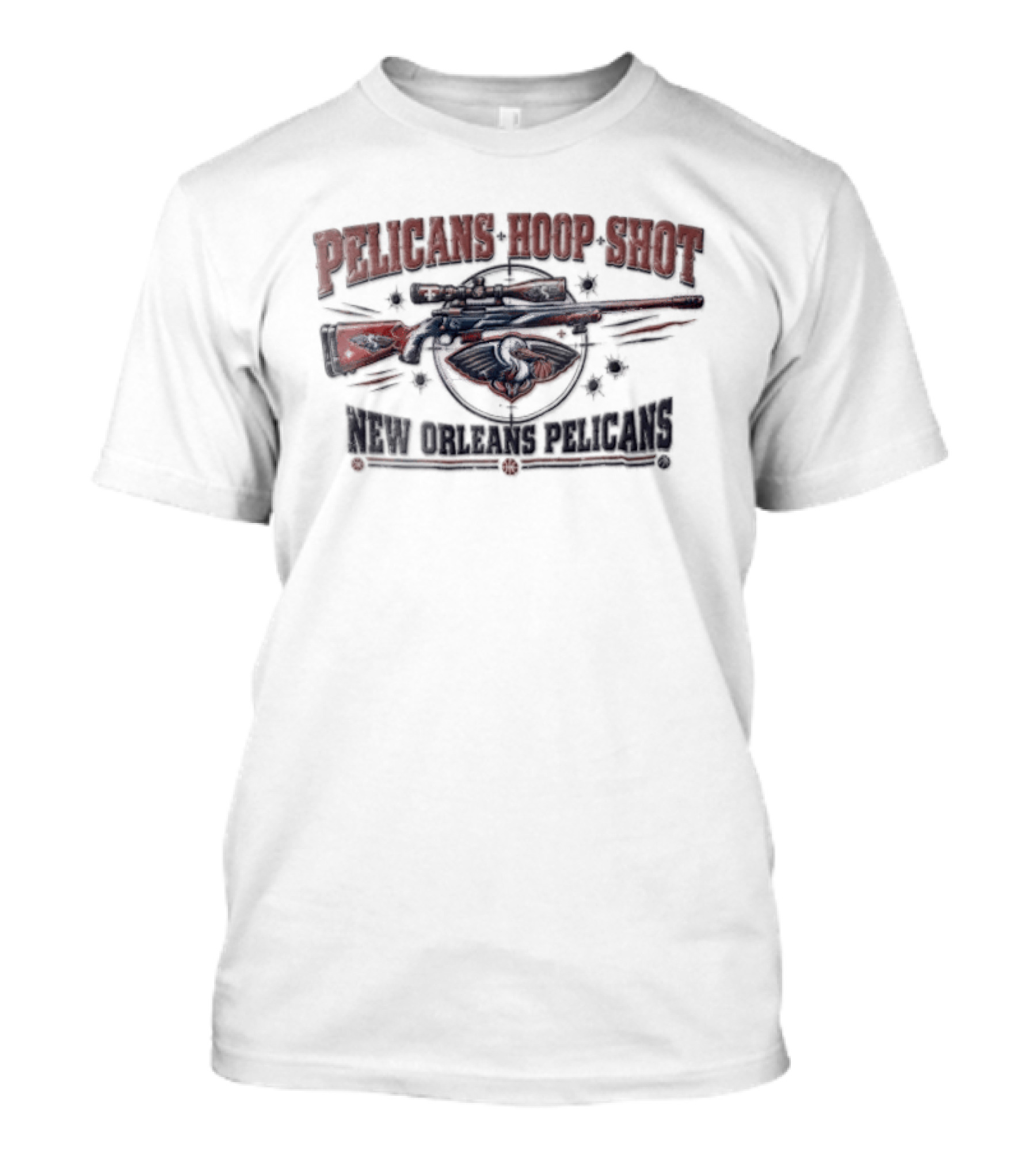 New Orleans Pelicans Hoop Shot Sniper Rifle Crosshair Bullet Holes Distressed T-Shirt