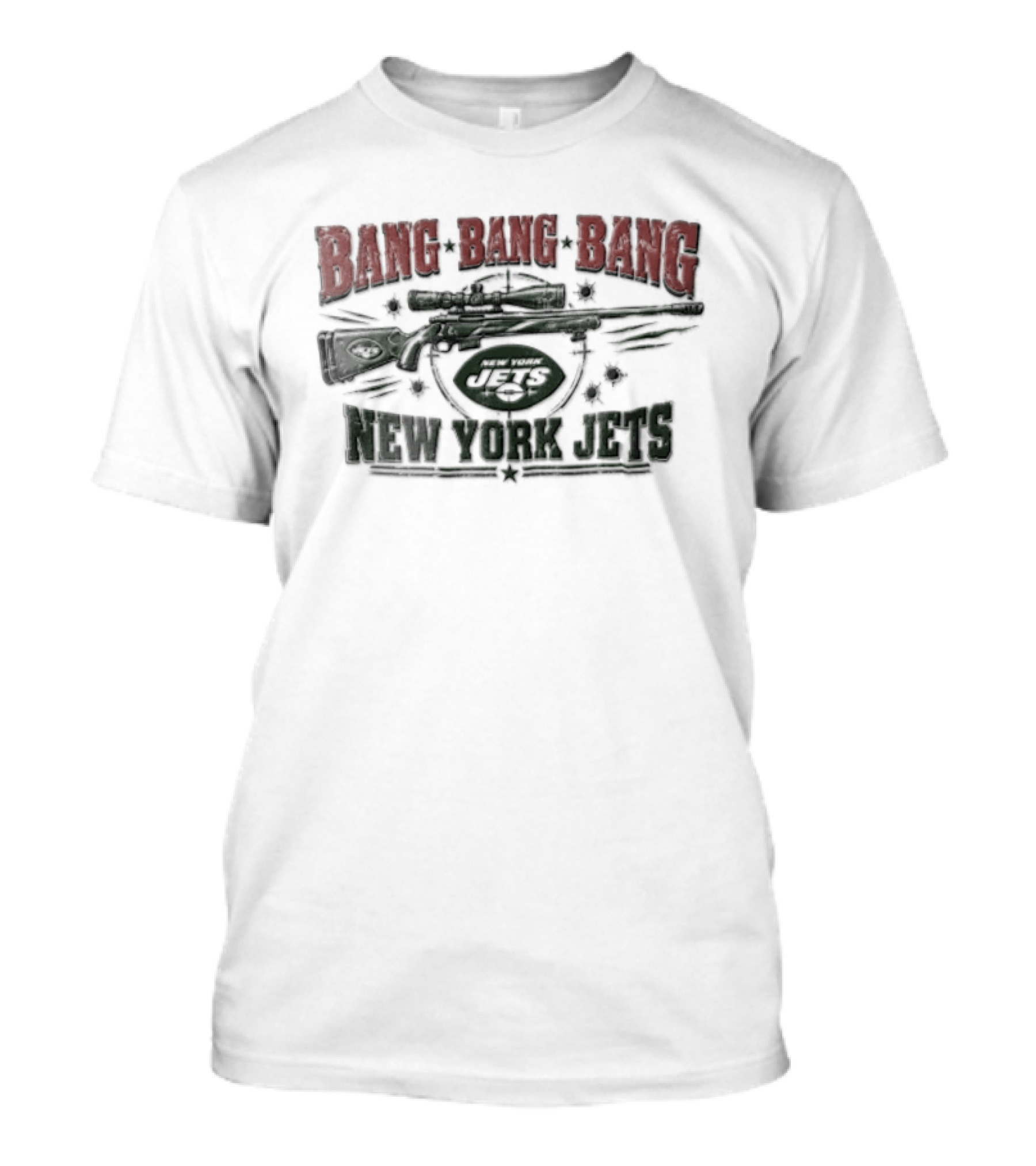 Bang Bang Bang New York Jets Sniper Rifle Scope Bullet Holes Distressed T-Shirt