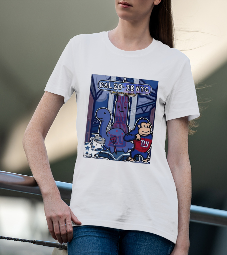 CornDoggy Sports DAL 20 28 NYG Dallas Cowboys New York Giants Cartoon Characters T-Shirt