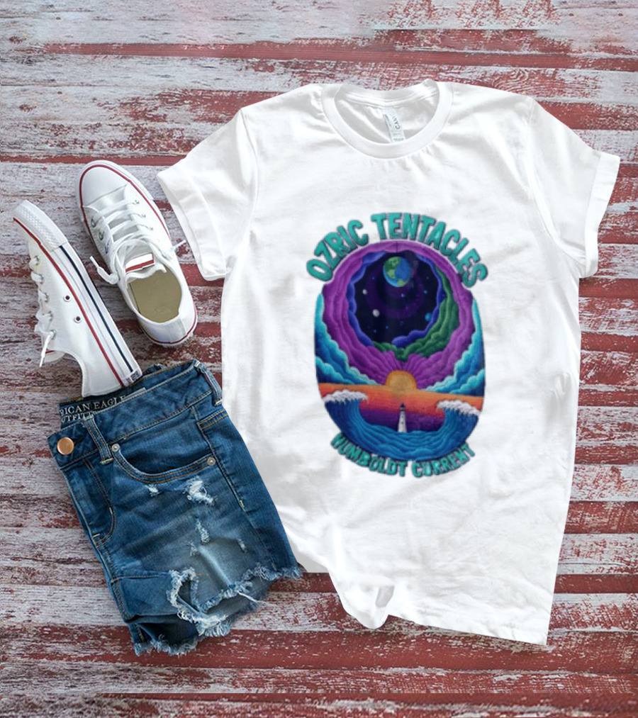 Ozric Tentacles Humboldt Current Ocean Lighthouse Sunset Planet Waves T-Shirt