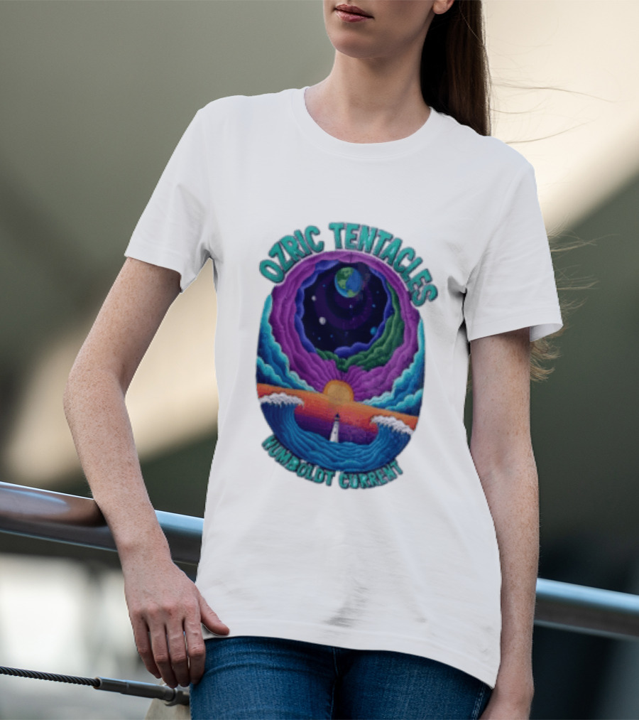 Ozric Tentacles Humboldt Current Ocean Lighthouse Sunset Planet Waves T-Shirt
