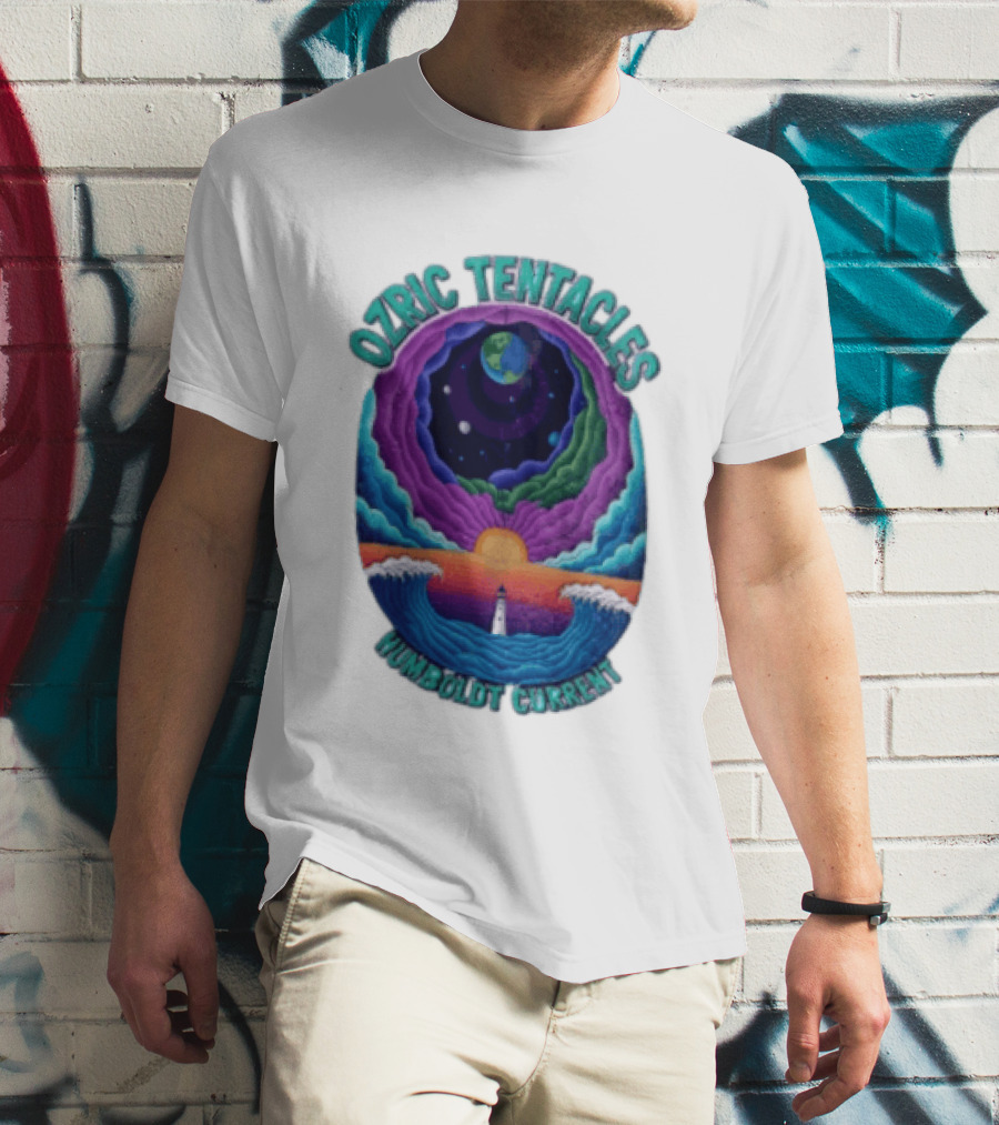 Ozric Tentacles Humboldt Current Ocean Lighthouse Sunset Planet Waves T-Shirt