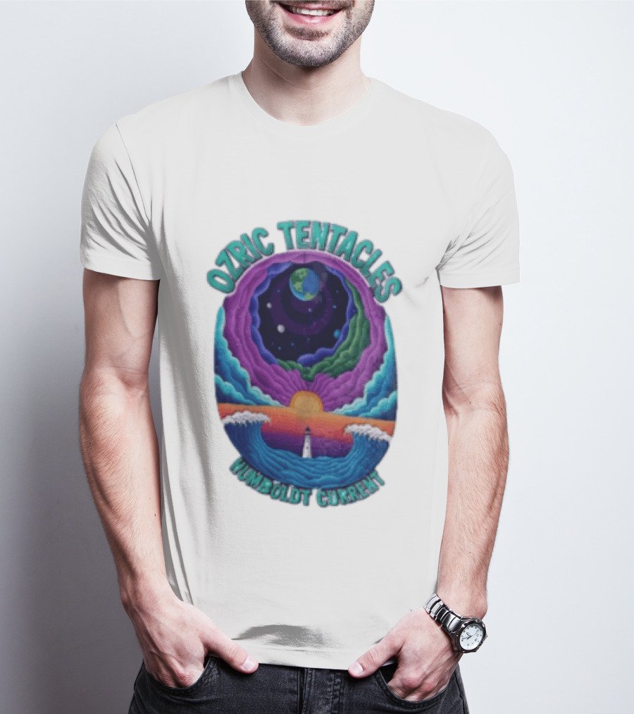 Ozric Tentacles Humboldt Current Ocean Lighthouse Sunset Planet Waves T-Shirt