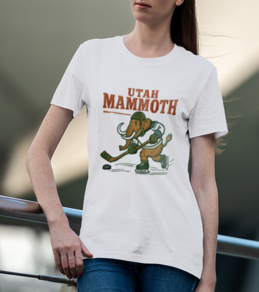 Utah Mammoth Hockey Player Mammoth Playing Hockey T-Shirt