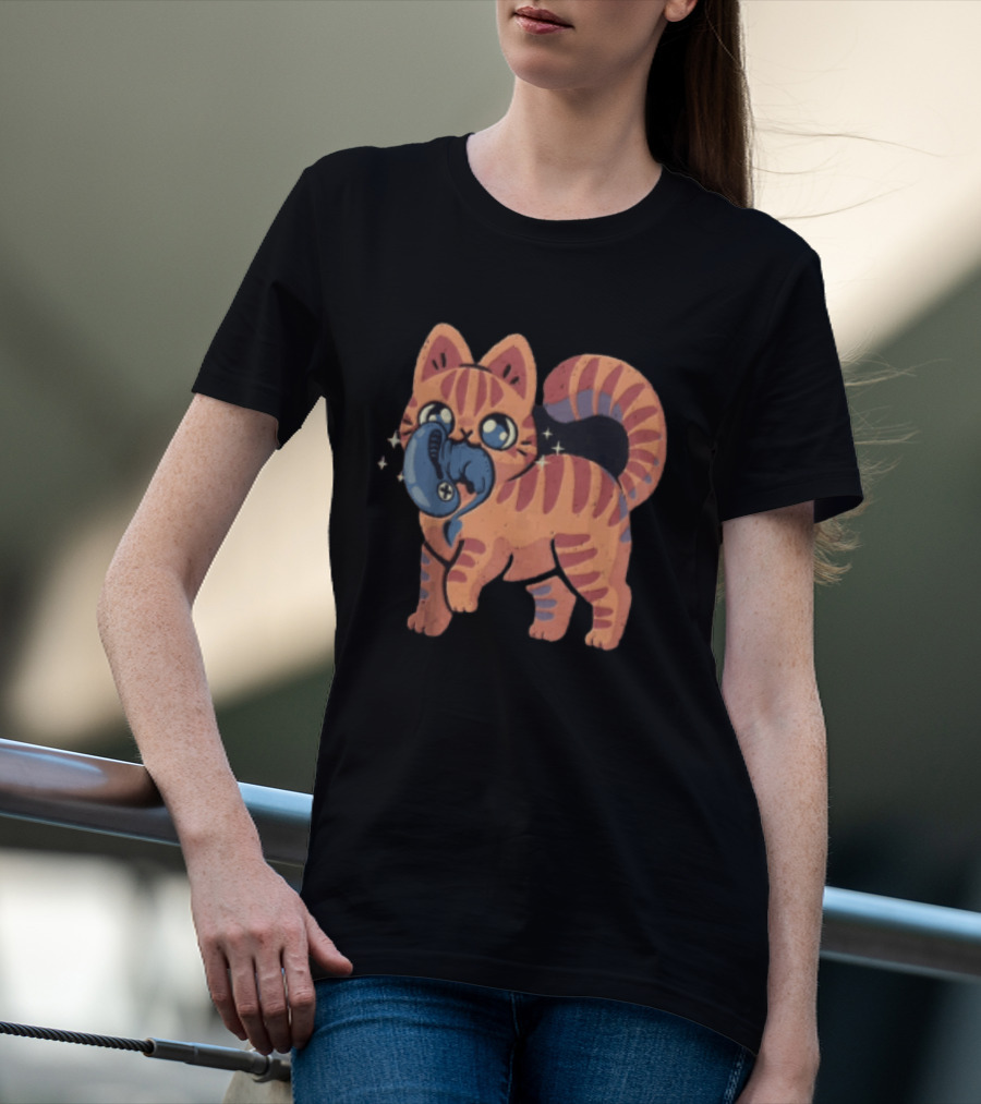 Alien Cat Meets Cartoon Striped Cosmic Creature T-Shirt