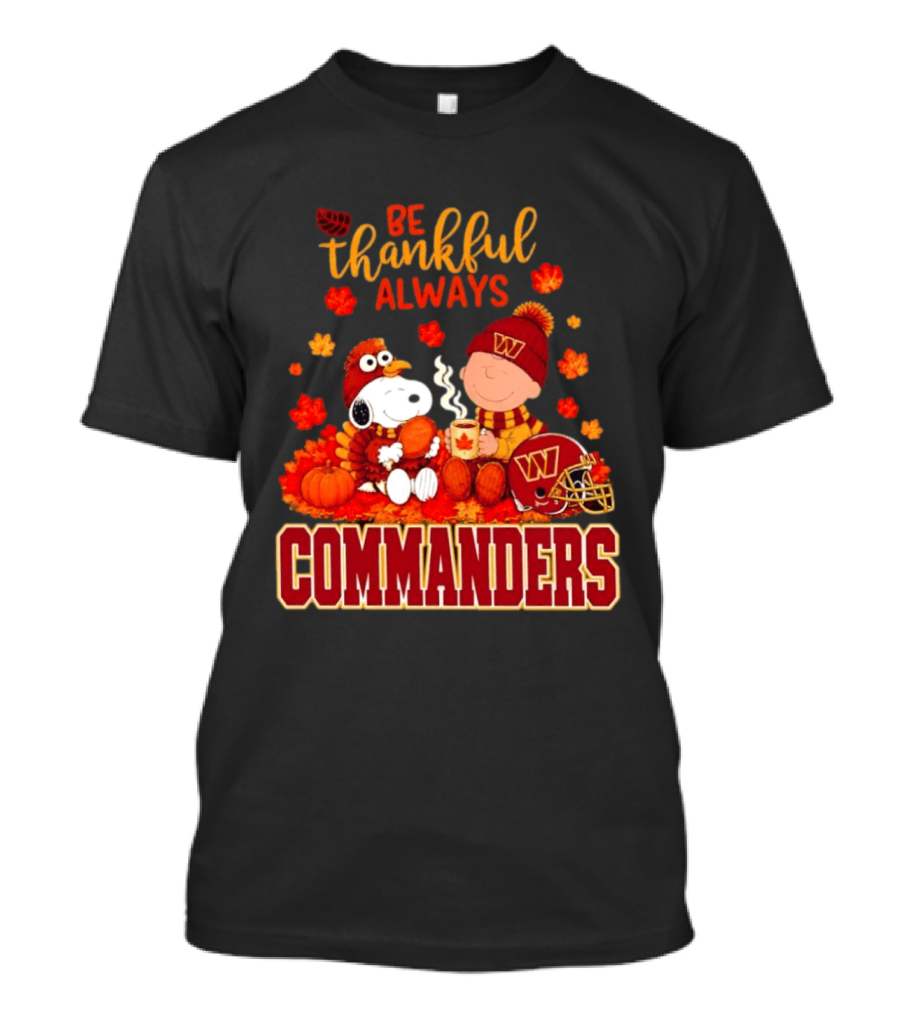 Be Thankful Always Snoopy And Charlie Brown With Commanders Autumn Leaves T-Shirt