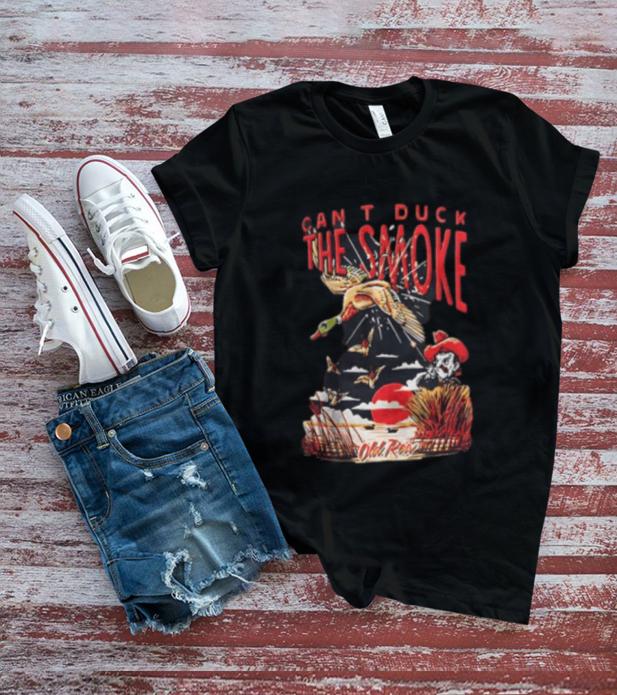 Can't Duck The Smoke Old Row Duck Hunting Scenic Sunset And Cowboy T-Shirt