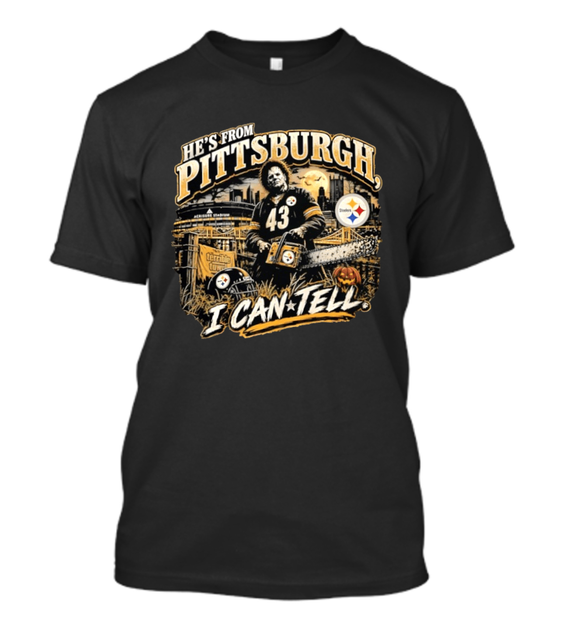 Pittsburgh Steelers X Leatherface Halloween He's From Pittsburgh I Can Tell T-Shirt