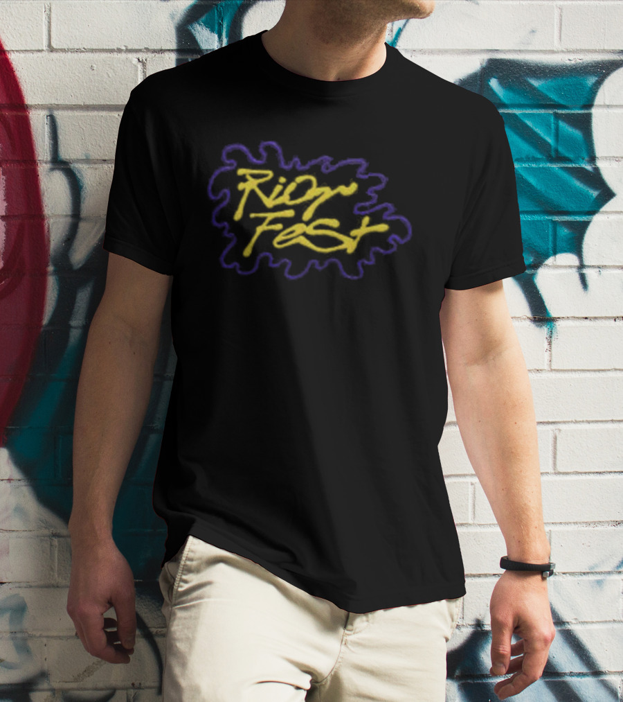 Riot Fest Yellow Blue Graffiti Style Logo Riot Brand Store Hat T-Shirt
