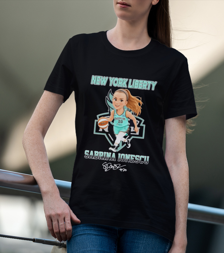 New York Liberty Sabrina Ionescu Brooklyn No 20 Chibi Basketball T-Shirt