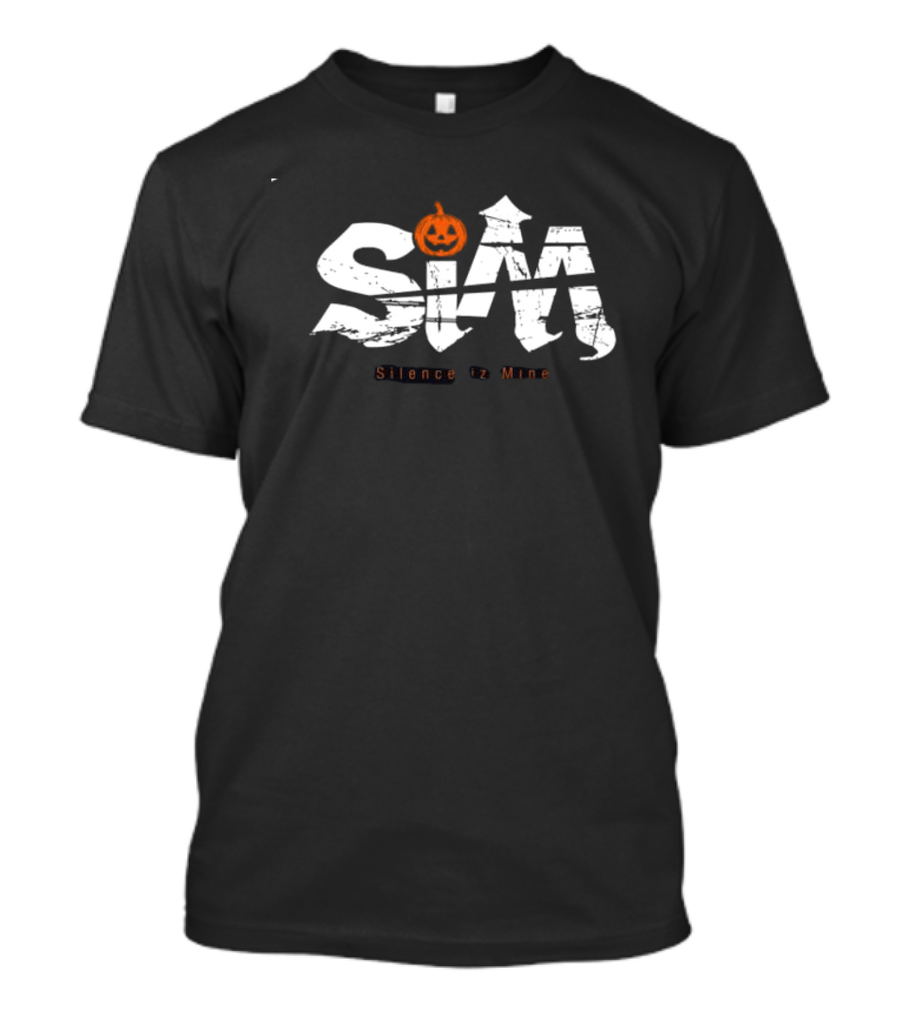 Sim Store Shop Silence Is Mine Rolling Cradle Halloween Pumpkin Design Black White T-Shirt