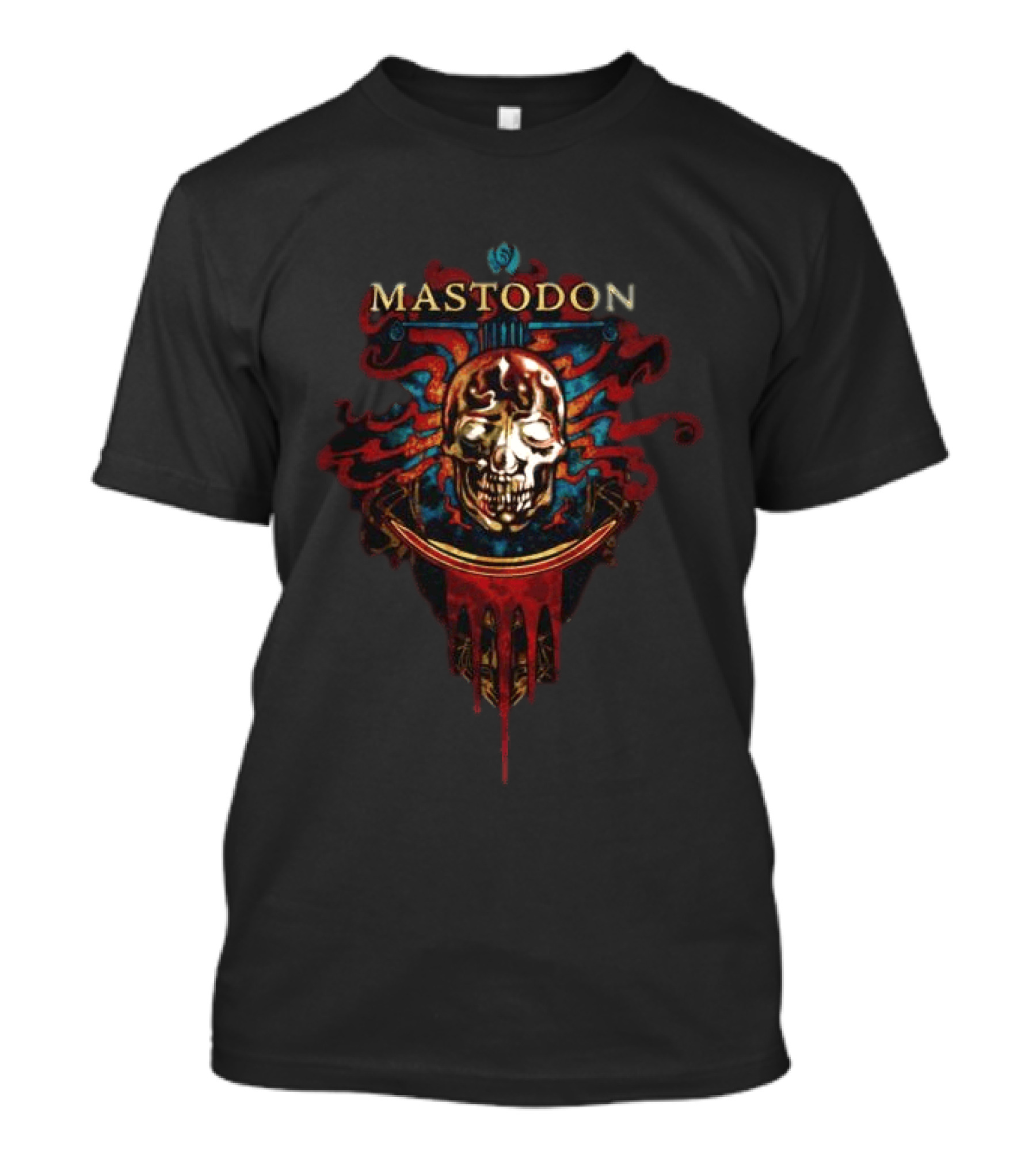 Mastodon Crystal Skull Art Red Blue Flame T-Shirt