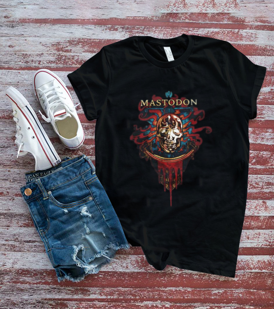 Mastodon Crystal Skull Art Red Blue Flame T-Shirt