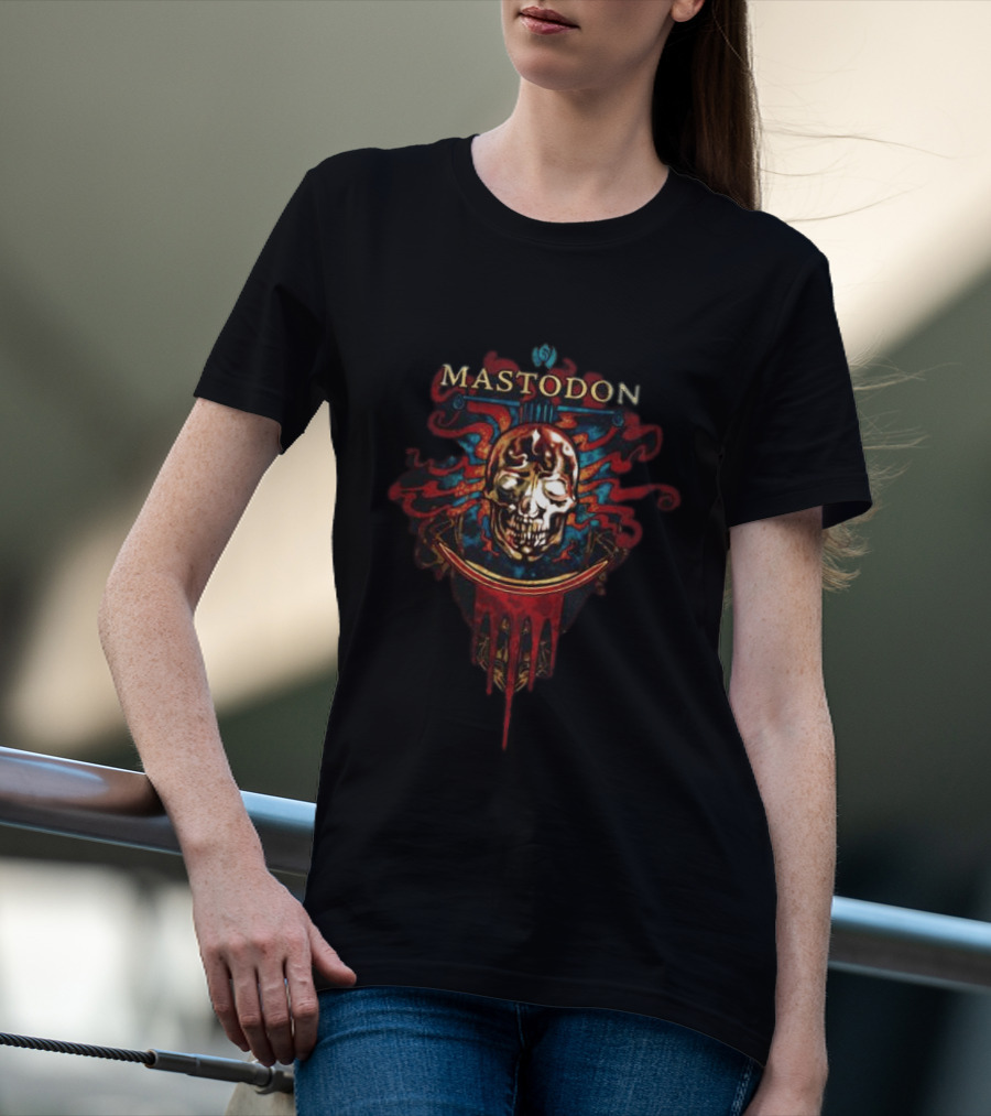 Mastodon Crystal Skull Art Red Blue Flame T-Shirt
