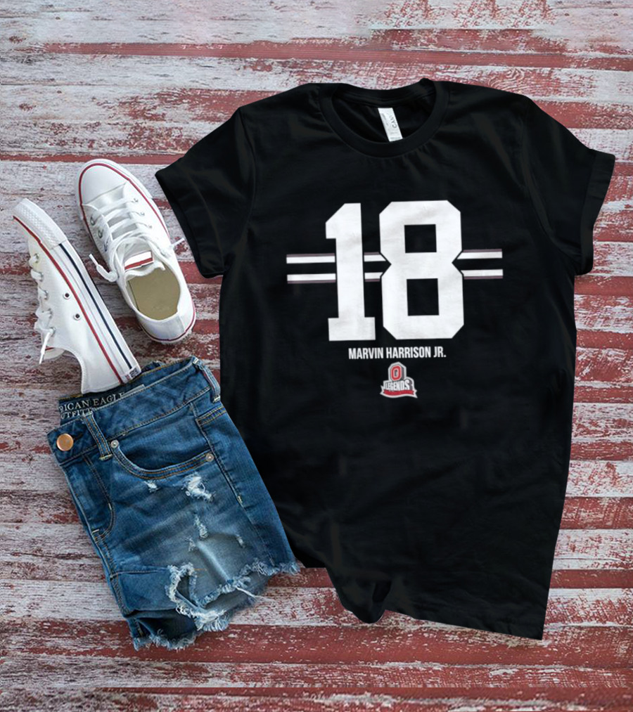 Ohio State Buckeyes Marvin Harrison Jr. 18 Stripe Football T-Shirt