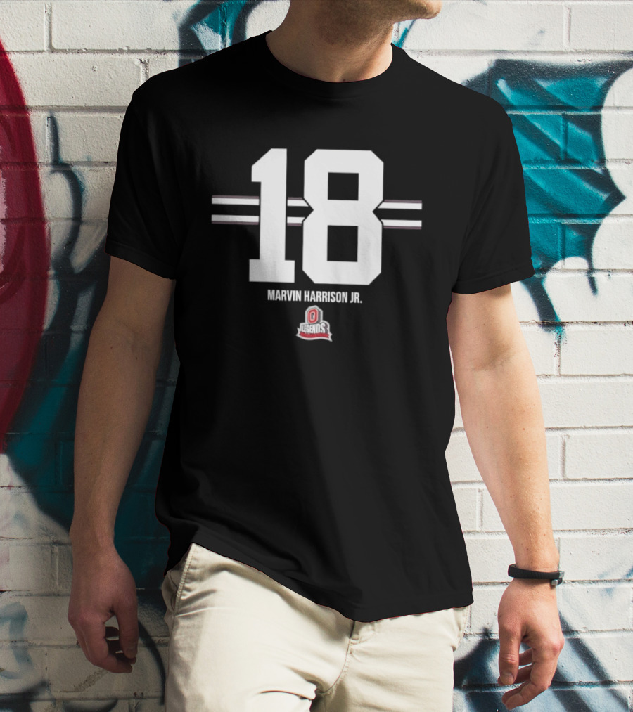 Ohio State Buckeyes Marvin Harrison Jr. 18 Stripe Football T-Shirt
