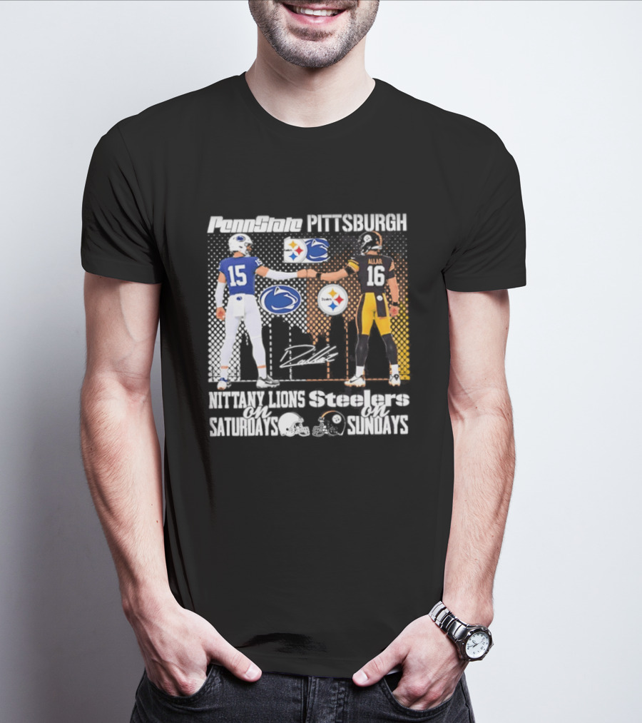 Penn State Nittany Lions Saturdays Pittsburgh Steelers Sundays Skyline Football Rivalry T-Shirt
