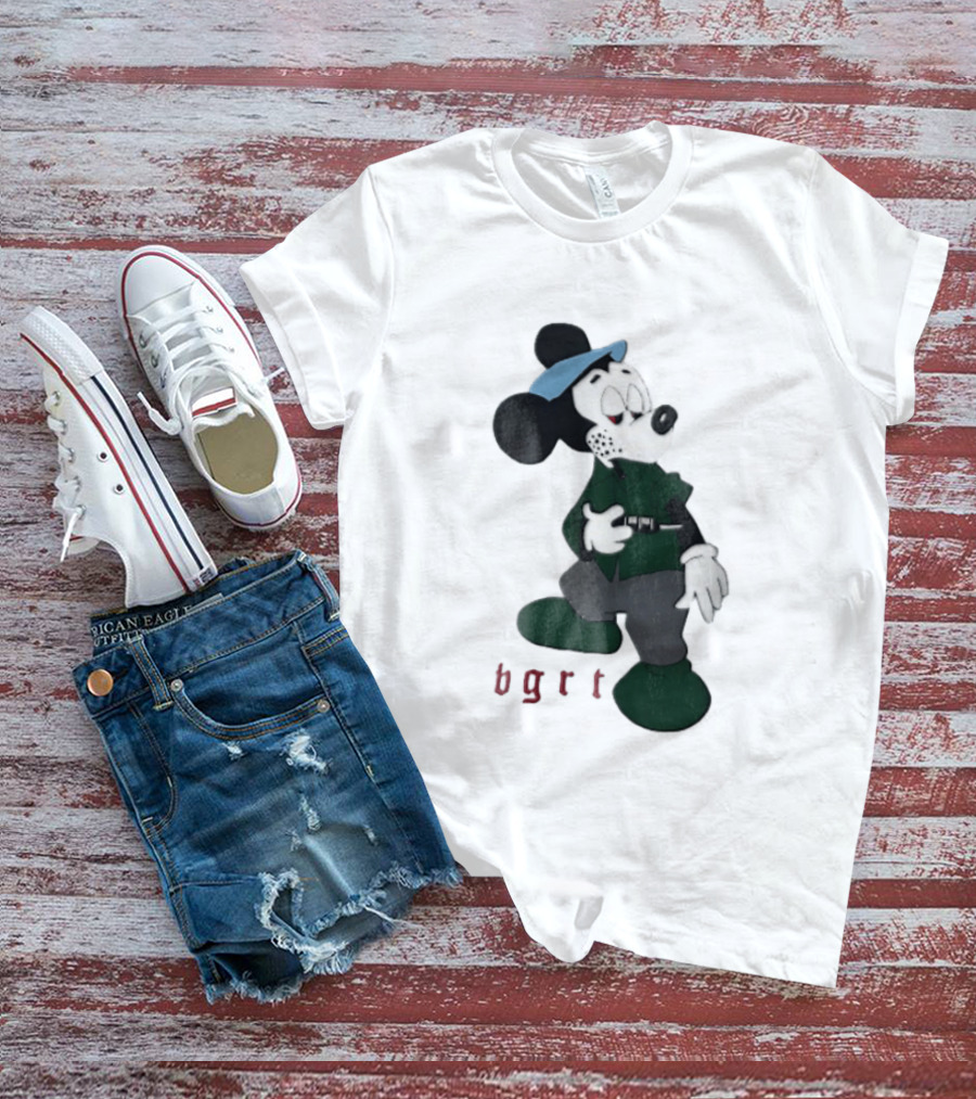 BGRT Cartoon Mouse Green Jacket Syringe Cigarette T-Shirt
