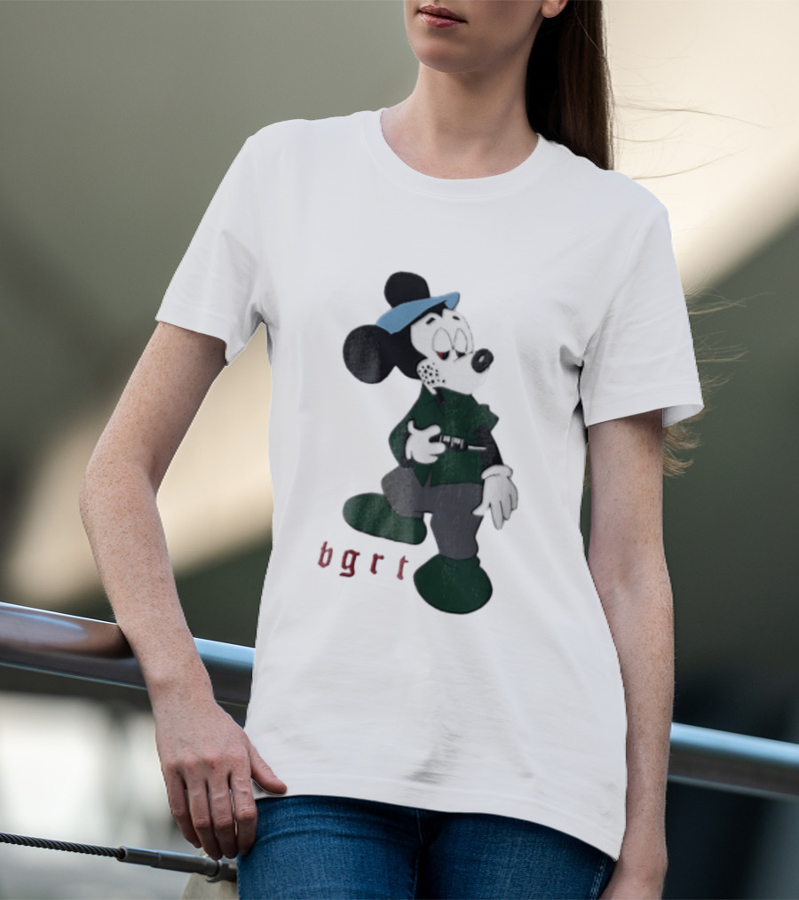 BGRT Cartoon Mouse Green Jacket Syringe Cigarette T-Shirt