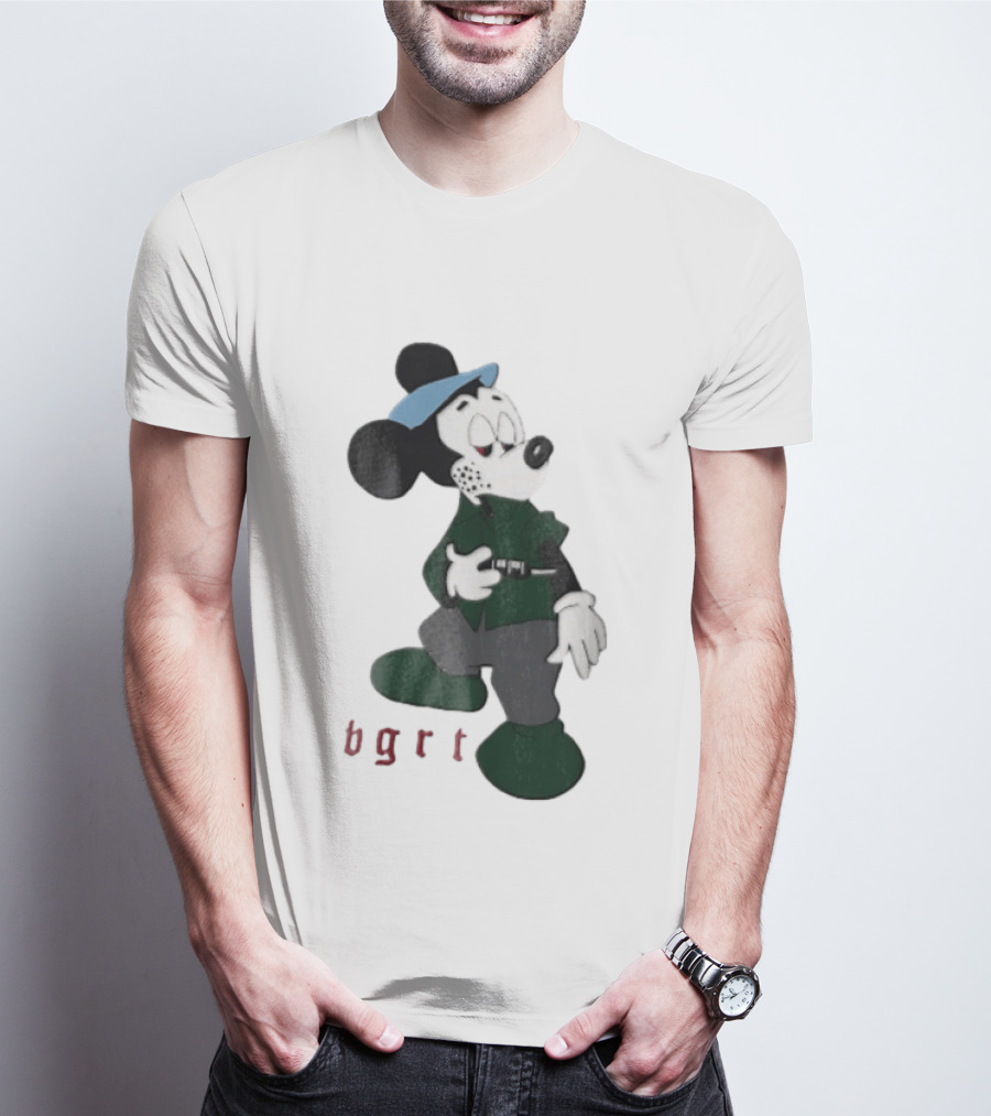 BGRT Cartoon Mouse Green Jacket Syringe Cigarette T-Shirt