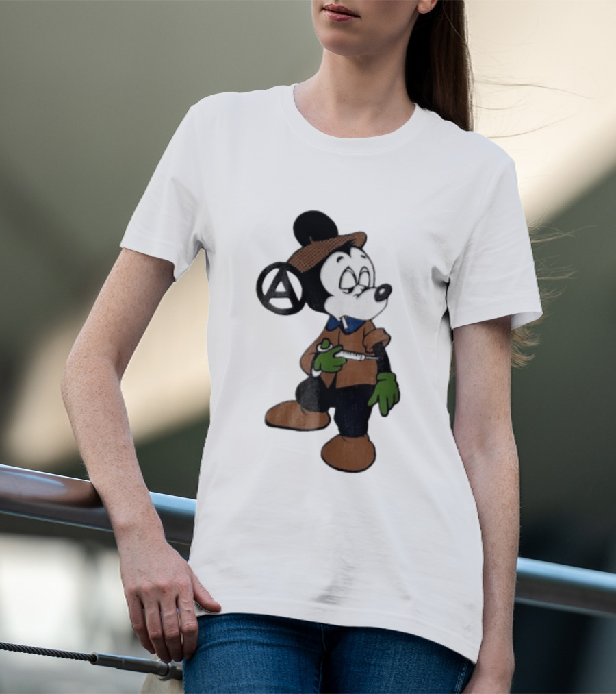 Bootleg Halftone Cartoon Mouse Anarchy Syringe T-Shirt