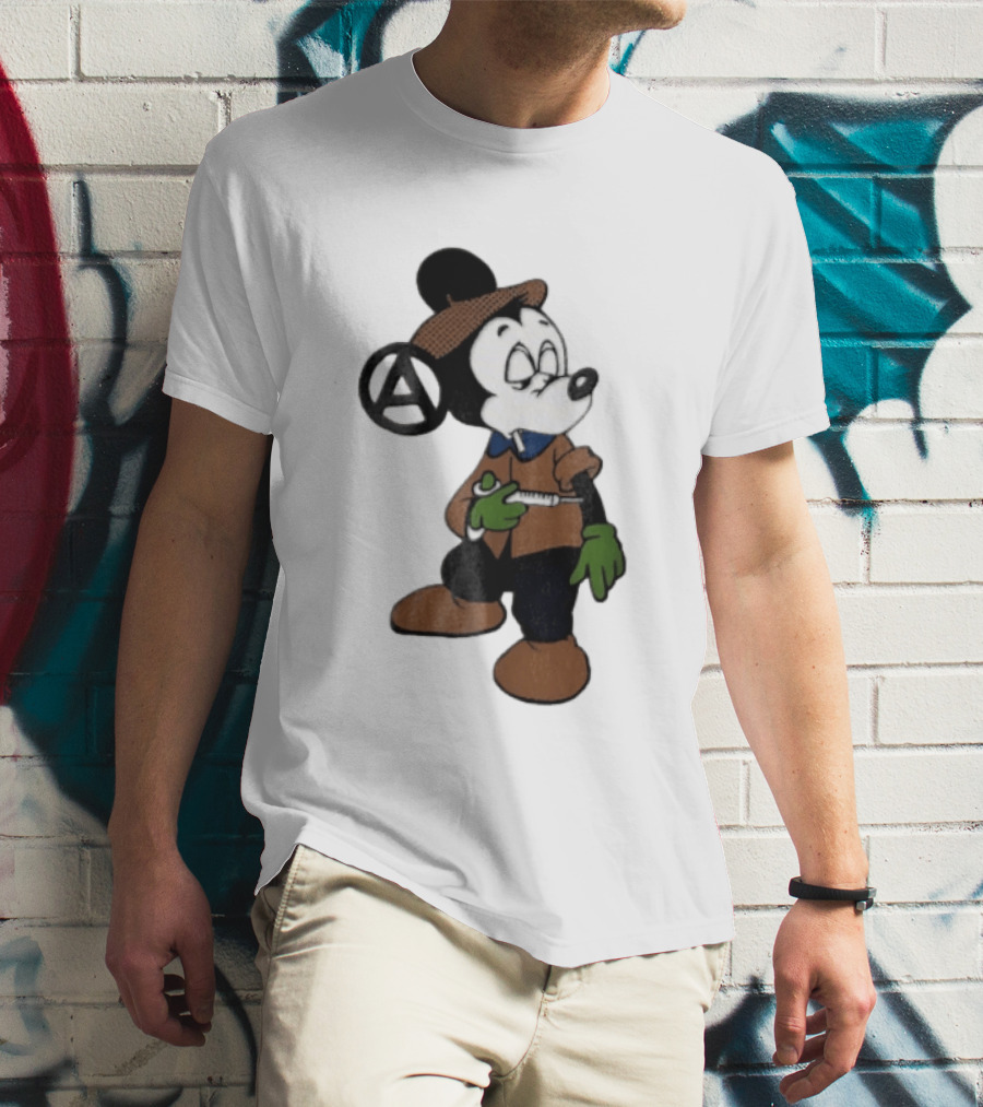 Bootleg Halftone Cartoon Mouse Anarchy Syringe T-Shirt