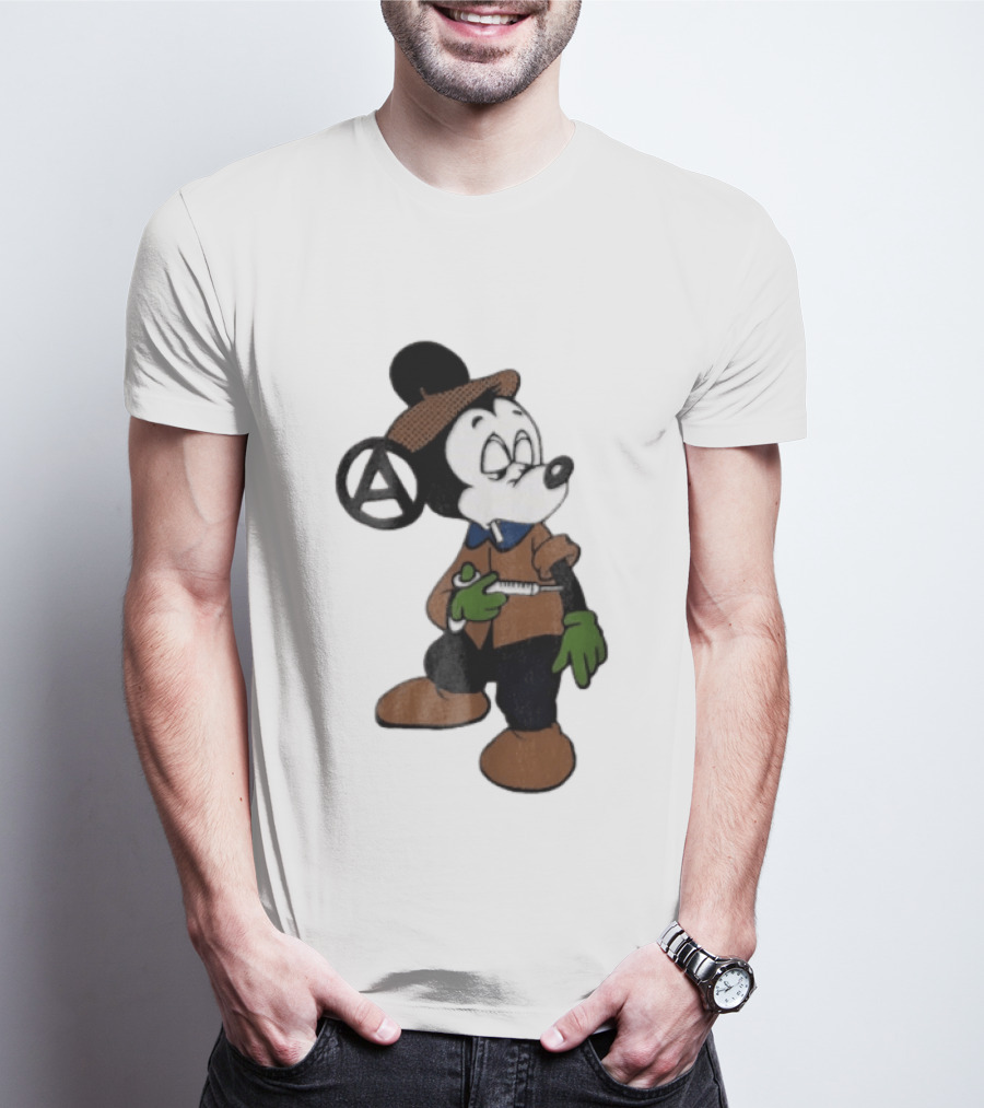 Bootleg Halftone Cartoon Mouse Anarchy Syringe T-Shirt