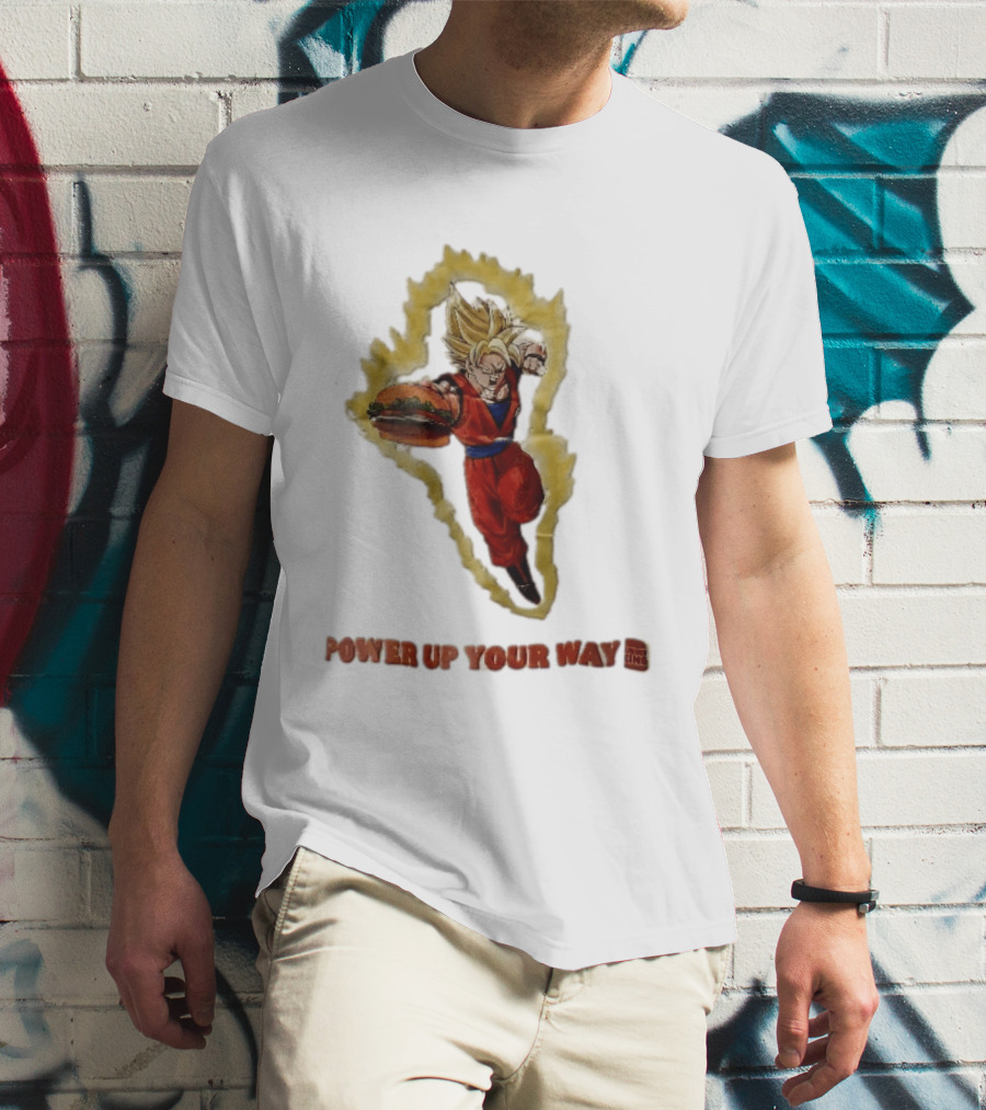 Burger King Power Up Your Way Super Saiyan Goku Holding Cheeseburger Aura T-Shirt