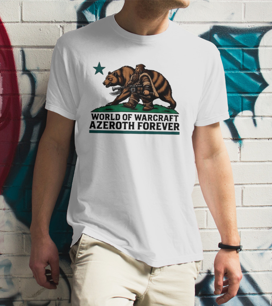 World Of Warcraft Azeroth Forever Dwarf With Bear Companion T-Shirt