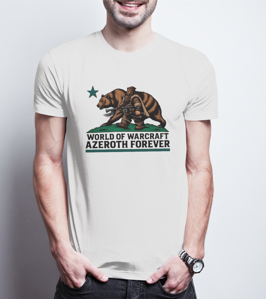 World Of Warcraft Azeroth Forever Dwarf With Bear Companion T-Shirt