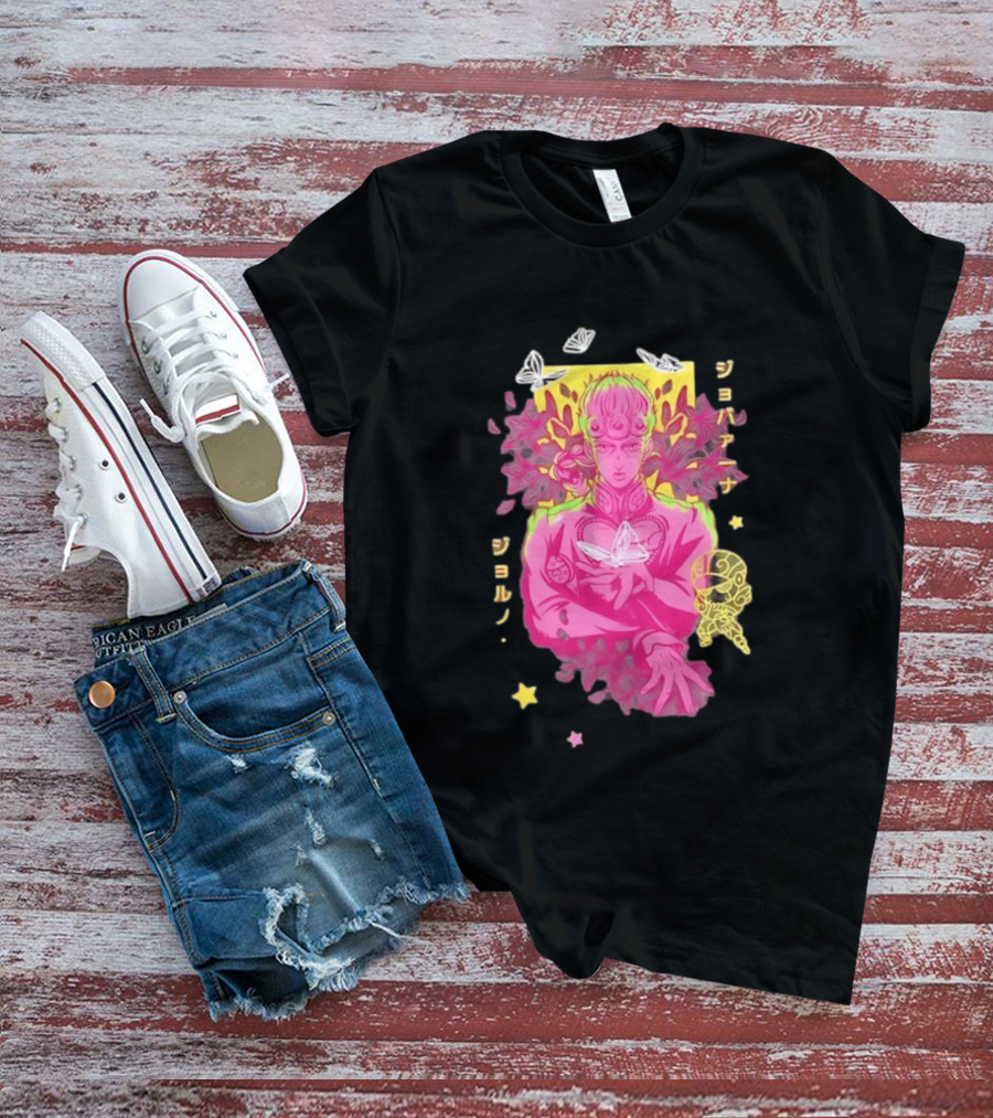 Giorno Giovanna JoJo's Bizarre Adventure Romaji Butterflies Neon Manga T-Shirt