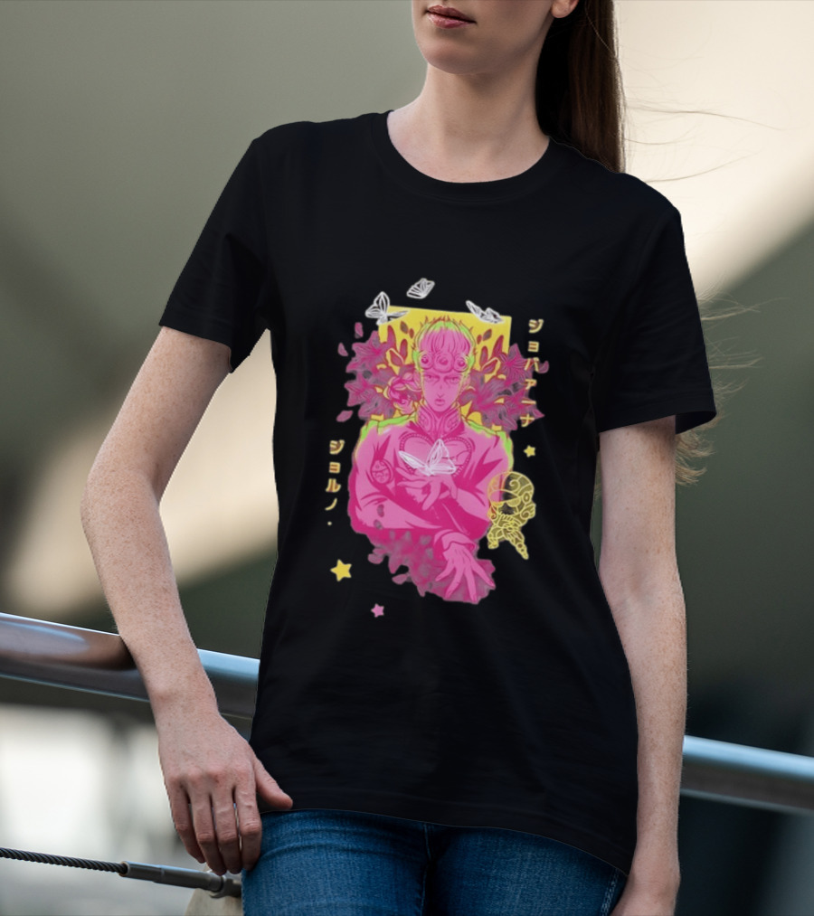 Giorno Giovanna JoJo's Bizarre Adventure Romaji Butterflies Neon Manga T-Shirt