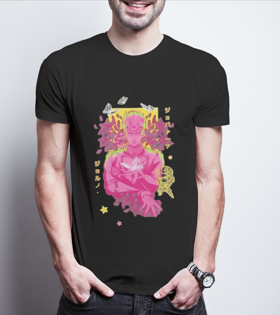 Giorno Giovanna JoJo's Bizarre Adventure Romaji Butterflies Neon Manga T-Shirt