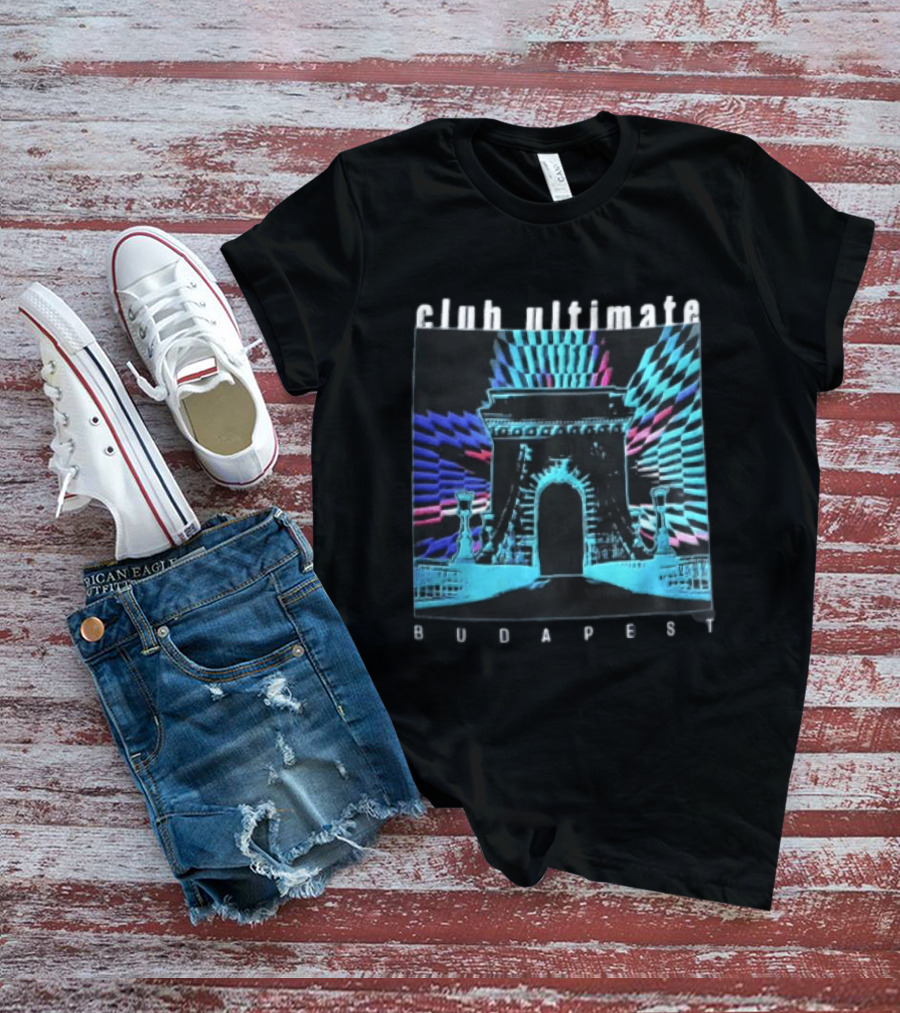 Club Ultimate Budapest Szechenyi Chain Bridge Neon Checkerboard Arch T-Shirt