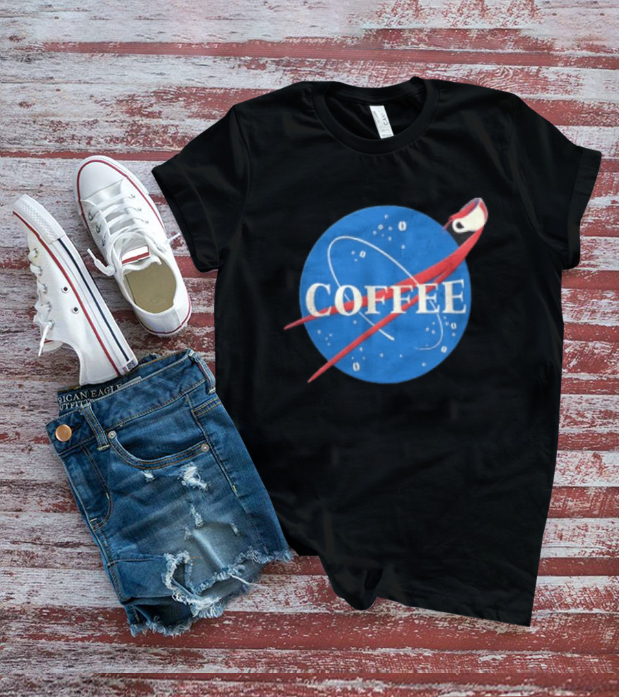 Nasa Coffee Meatball Spilling Cup Orbit Beans Distressed T-Shirt
