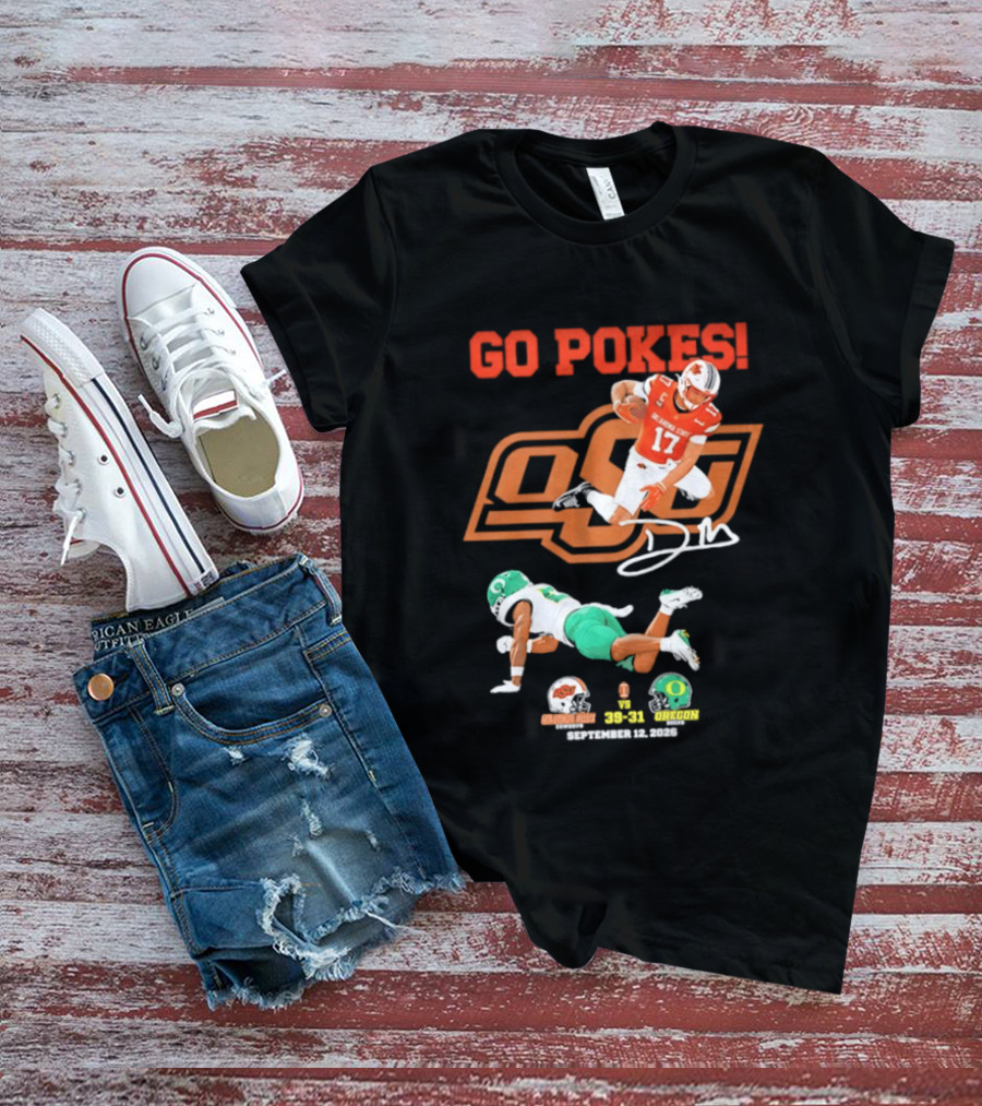 Oklahoma State Cowboys OSU Football Victory Over Oregon Ducks Go Pokes 2022 Game Score 39 31 T-Shirt