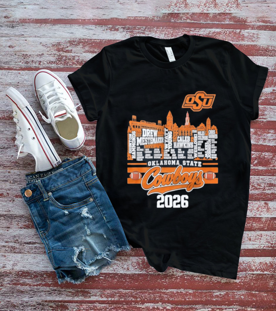 Oklahoma State Cowboys 2026 Player Names Skyline OSU Football T-Shirt