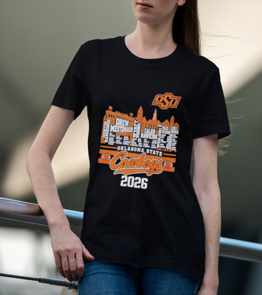 Oklahoma State Cowboys 2026 Player Names Skyline OSU Football T-Shirt